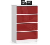 Home Collective Commode rouge brillant avec 4 tiroirs spacieux, 60 cm de large, 99 cm de haut, commode pour chambre à coucher, couloir, salon, organiseur avec tiroirs en bois