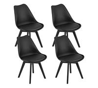Home Collective Ensemble de 4 chaises de Salle à Manger, chaises de Salon, 4X Noires avec Pieds en Bois Massif Noir, chaises Coque Confortables et Stables