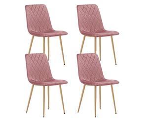 Home Collective Ensemble de 4 chaises rembourrées, chaises de Salle à Manger, chaises de Salon, Rembourrage, Motif à Carreaux élégant, 4X Rose avec Pieds dorés