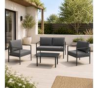 Home Collective Ensemble de meubles de jardin - 4 pièces - 2 places, 2 fauteuils, 1 table - Coussins amovibles en verre gris - Pour jardin, terrasse, balcon - Anthracite