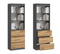 Home Collective Étagère à dossiers Étagère sur Pied avec 3 tiroirs et 3 Compartiments Ouverts 60 cm, Armoire Haute à tiroirs en Bois MDF | 60x35x180 cm (LxPxH) | Anthracite et chêne
