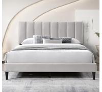 Home Collective Lit Adulte capitonné Double 180 x 200 cm / 160x200 cm avec sommier à Lattes Cadre de lit - avec tête de lit rembourrée avec surpiqûre Verticale Cadre Robuste - Beige