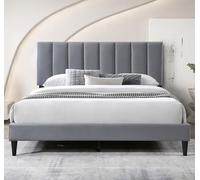 Home Collective Lit Adulte capitonné Double 180 x 200 cm / 160x200 cm avec sommier à Lattes Cadre de lit - avec tête de lit rembourrée avec surpiqûre Verticale Cadre Robuste - Gris