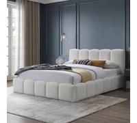 Home Collective Lit Double 140x200 / 160x200 - avec sommier et revêtement Doux | Tête de lit rembourrée, Cadre Robuste, Confort de Couchage élevé | Design Moderne avec surpiqûres | Crème 160x200