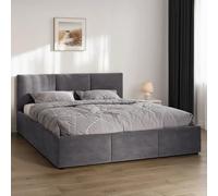 Home Collective Lit double rembourré, 160 x 200 cm, en velours, gris foncé, avec sommier à lattes en métal et espace de rangement avec tiroir de lit hydraulique