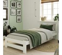 Home Collective Lit en bois 100 x 200 cm avec sommier à lattes, moderne, cadre de lit en pin massif, lit simple classique, confortable et durable, scandinave, bohème, maison de campagne, tête de lit
