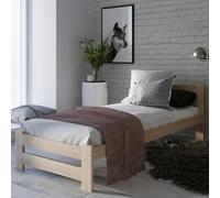 Home Collective Lit en bois 90 x 200 cm avec sommier à lattes, moderne, cadre de lit en pin massif, lit simple, classique, confortable et durable, scandinave, bohème, maison de campagne, tête de lit