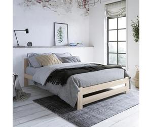 Home Collective Lit en bois de 120 x 200 cm avec sommier à lattes, moderne, cadre de lit double en pin massif, classique, confortable et durable, scandinave, bohème, maison de campagne, tête de lit