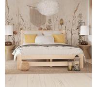 Home Collective Lit en bois de 120 x 200 cm avec sommier à lattes, moderne, lit double en pin massif, classique, confortable et durable, scandinave, bohème, maison de campagne, tête de lit haute