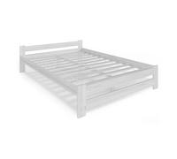 Home Collective lit en bois de 160 x 200 cm, sommier à lattes, moderne, double, pin massif, confortable et durable, scandinave, bohème, maison de campagne, tête de lit plate