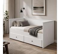 Home Collective Lit fonctionnel extensible avec tiroirs et matelas - Lit d'appoint - Pour chambre d'adolescent - Extensible jusqu'à 160 x 200 cm - Avec guide à roulettes - Blanc