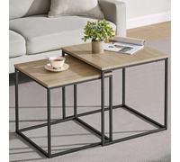 Home Collective Loft Lot de 2 tables basses carrées design 2 en 1 - Surface résistante aux rayures - Salon - 50 cm et 45 cm de large - Chêne Sonoma avec pieds noirs