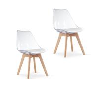 Home Collective Lot de 2 chaises de salle à manger confortables et stables avec pieds en bois massif naturel Transparent