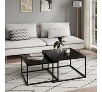 Home Collective Lot de 2 Tables Basses carrées en Bois - Table d'appoint 2 en 1 - avec Structure en métal - pour Salon, Bureau, Table d'appoint Loft Design Twin - Noir