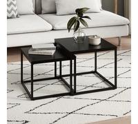 Home Collective Lot de 2 Tables Basses carrées en Bois - Table d'appoint 2 en 1 - avec Structure en métal - pour Salon, Bureau, Table d'appoint Loft Design Twin - Noir