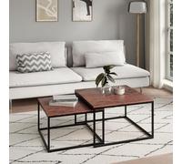 Home Collective Lot de 2 Tables Basses carrées en Bois - Table d'appoint 2 en 1 - avec Structure en métal - pour Salon, Bureau, Table d'appoint Loft Design Twin - Chêne foncé