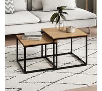 Home Collective Lot de 2 Tables Basses carrées en Bois - Table d'appoint Moderne 2 en 1 avec Structure en métal - pour Salon, Bureau, Table d'appoint Loft Design Twin - Chêne Clair