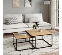 Home Collective Lot de 2 Tables Basses carrées en Bois - Tables gigognes - avec Structure en métal - pour Salon, Bureau, Table d'appoint Loft Design Twin - Chêne Clair
