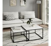 Home Collective Lot de 2 Tables Basses carrées en Bois - Tables gigognes - avec Structure en métal - pour Salon, Bureau, Table d'appoint Loft Design Twin - Blanc