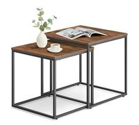 Home Collective Lot de 2 tables basses carrées Loft Design 2 en 1 - Surface résistante aux rayures - Salon - 50 cm et 45 cm de large - Chêne rustique avec pieds noirs