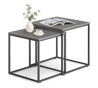 Home Collective Lot de 2 tables basses carrées Loft Design 2 en 1 - Surface résistante aux rayures - Salon - 50 cm et 45 cm de large - Gris ciment avec pieds noirs