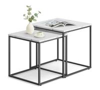 Home Collective Lot de 2 tables basses carrées Loft Design 2 en 1 - Surface résistante aux rayures - Salon - 50 cm et 45 cm de large - Aspect marbre avec pieds noirs