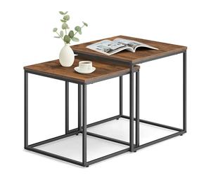 Home Collective Lot de 2 tables basses carrées Loft Design 2 en 1 - Surface résistante aux rayures - Salon - 50 cm et 45 cm de large - Chêne rustique avec pieds noirs