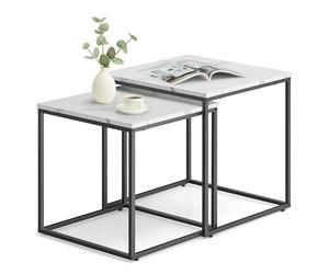 Home Collective Lot de 2 tables basses carrées Loft Design 2 en 1 - Surface résistante aux rayures - Salon - 50 cm et 45 cm de large - Aspect marbre avec pieds noirs