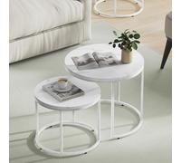 Home Collective Lot de 2 tables basses rondes - Design Loft - 2 en 1 - Surface résistante aux rayures - Pour salon - 53 cm et 43 cm de large - Aspect marbre blanc avec pieds blancs