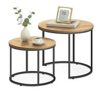 Home Collective Lot de 2 tables basses rondes - Design Loft - 2 en 1 - Surface résistante aux rayures - Pour salon - 53 cm et 43 cm de large - Chêne avec pieds noirs