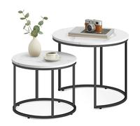 Home Collective Lot de 2 tables basses rondes Loft Design 2 en 1 - Surface résistante aux rayures - Salon - 53 cm et 43 cm de large - Aspect marbre avec pieds noirs