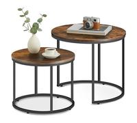 Home Collective Lot de 2 tables basses rondes Loft Design 2 en 1 - Surface résistante aux rayures - Salon - 53 cm et 43 cm de large - Chêne rustique avec pieds noirs