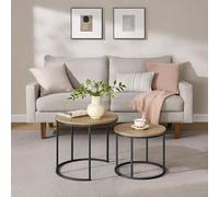 Home Collective Lot de 2 tables basses rondes Loft Design 2 en 1 - Surface résistante aux rayures - Salon - 53 cm et 43 cm de large - Chêne Sonoma avec pieds noirs