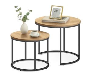 Home Collective Lot de 2 tables basses rondes Loft Design 2 en 1 - Surface résistante aux rayures - Salon - 53 cm et 43 cm de large - Chêne Sonoma avec pieds noirs