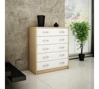 Home Collective Meuble à Chaussures avec 5 tiroirs battants, 5 Compartiments, Bords arrondis Doux, Largeur 74 cm, Plateau stratifié, Surface Mate, Rangement à Chaussures Peu encombrant - Blanc Sonoma