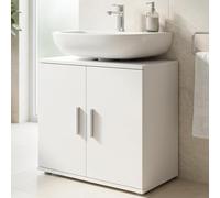 Home Collective Meuble de salle de bain avec 2 portes, étagère amovible et poignées chromées, fabriquée en Allemagne, blanc, 70 x 60 x 34 cm