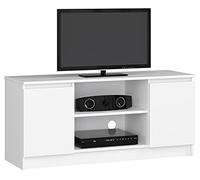 Home Collective Meuble TV de 120 cm de large avec deux portes et deux étagères ouvertes, meuble TV, meuble bas, salon, chambre à coucher, blanc