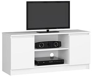 Home Collective Meuble TV de 120 cm de large avec deux portes et deux étagères ouvertes, meuble TV, meuble bas, salon, chambre à coucher, blanc