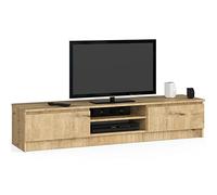 Home Collective Meuble TV de 160 cm de large avec deux portes et deux étagères ouvertes, meuble TV moderne, meuble bas, salon, chambre à coucher, en chêne artisanal