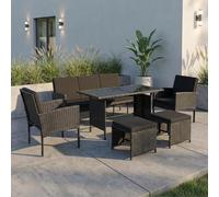 Home Collective Salon de Jardin 7 Places | Meubles d’extérieur | Canapé 3 Places, 2 fauteuils, 2 poufs | Table avec Plateau en Verre et Coussins pour terrasse et Jardin | Polyrattan Noir | Noir