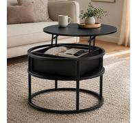 Home Collective Table Basse Relevable 60 cm - Table d’Appoint Ronde avec Rangement Intégré - Hauteur Réglable - Structure Métal Stable - Table de Salon Moderne Gain de Place - Noir