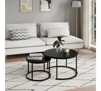 Home Collective Table Basse Ronde 2 en 1 en Bois, Table de Salon Moderne, Table d'appoint 2 en 1 avec piètement métal pour Salon Bureau Table d'appoint Loft Design Twin | Noir