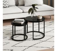 Home Collective Table Basse Ronde 2 en 1 en Bois, Table de Salon Moderne, Table d'appoint 2 en 1 avec piètement métal pour Salon Bureau Table d'appoint Design loft Twin | Noir