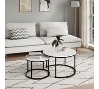 Home Collective Table Basse Ronde 2 en 1 en Bois, Table de Salon Moderne, Table d'appoint 2 en 1 avec piètement métal pour Salon Bureau Table d'appoint Loft Design Twin | Blanc