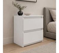Home Collective Table de chevet avec 2 tiroirs - Table d'appoint - Console de chevet - Meuble de chambre à coucher - Design moderne sans poignée - Blanc
