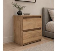 Home Collective Table de chevet avec 2 tiroirs - Table d'appoint - Table de chevet - Meuble de chambre à coucher - Design moderne sans poignée - Chêne artisanal