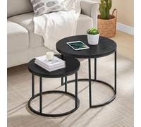 Home Collective Tables Basses Rondes Set de 2 - Design loft gigognes 2 en 1, Surface Anti-Rayures, Salon | 53 cm et 43 cm de diamètre, Noir avec Pieds Noirs