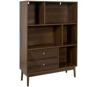 HOME DECO FACTORY Bibliothèque HD0564 Tiffany en bois 5 niches 2 tiroirs 100×140×35 cm Marron
