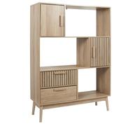 HOME DECO FACTORY Bibliothèque Klaus 4 Portes 100x140 cm Bois Beige | Rangement fermé, grande capacité, profondeur 35, livres, classeurs, jeux, linge, salon, chambre, bureau, épuré, robuste
