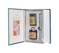 HOME DECO FACTORY, BO0181, Coffret Bougie Parfumée et Diffuseur Flower, Design Élégant, Parfum Envoûtant, Facilité d'Utilisation, Taille 14,5x18,8x6 cm, Couleur Vert